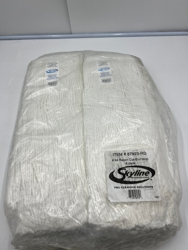 (QTY 6) Skyline 87923-RD Mop Head #24 White Rayon 4PLY Cut End 1.25IN Narrow