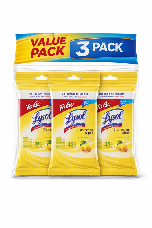 LYSOL Disinfecting Wipes - Lemon & Lime Blossom To-Go Flatpack 15 wipes. 3-Pack