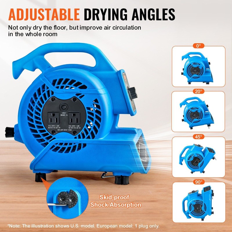 Floor Blower 1360 RPM 600 CFM Air Mover with 4 Blowing Angles 3-Speeds gallery