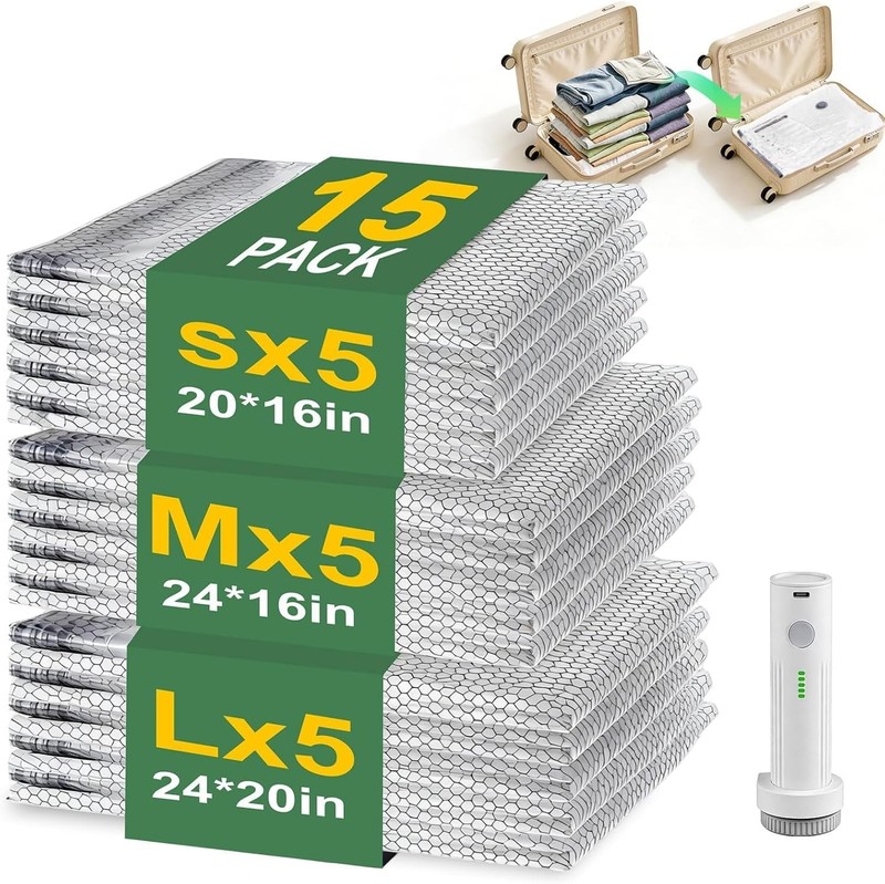 Vacuum Seal Bags for Clothing with Wireless Electric Pump – Travel & Home Use,