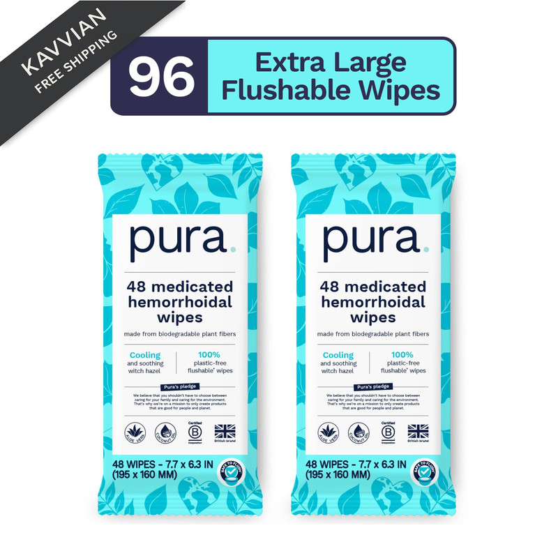 Pura XL Flushable Medicated Wipes for Hemorrhoid 48 Count (Pack of 2), White gallery