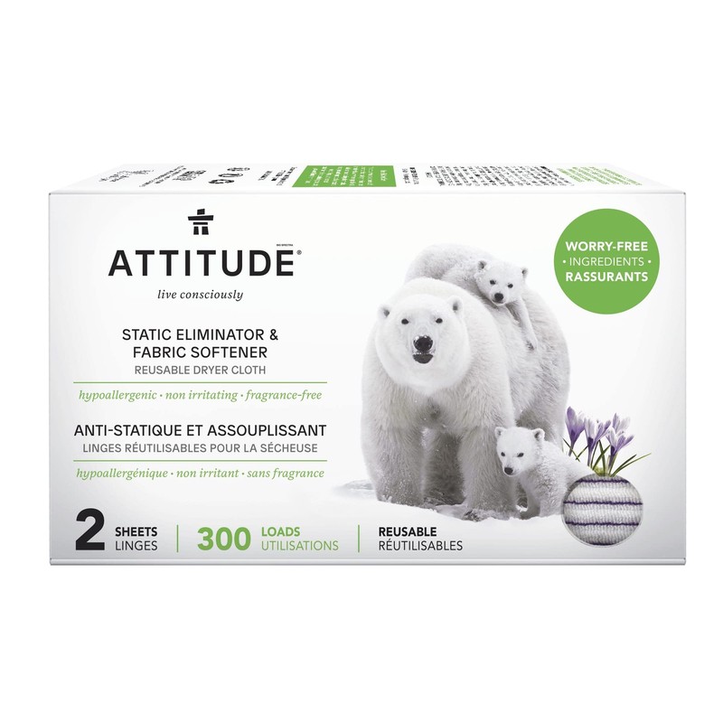 ATTITUDE Reusable Dryer Sheets, Static Eliminator & 2 Count (Pack of 1)