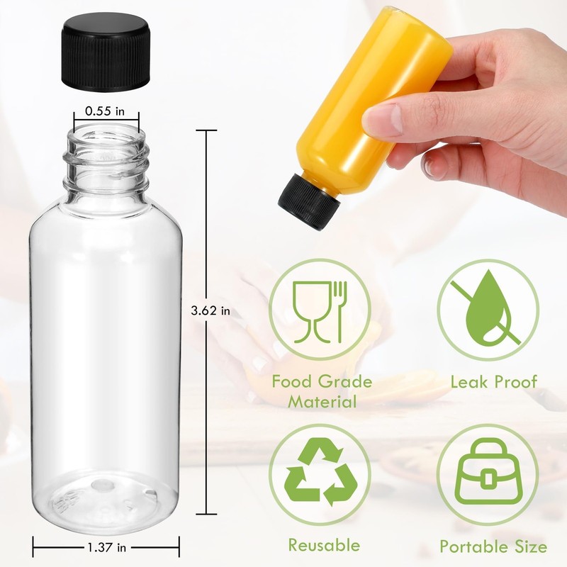 Revahope 16 Pack 2 oz Shot Bottles with Caps, Mini 3.62 x 1.37 inches, clear gallery