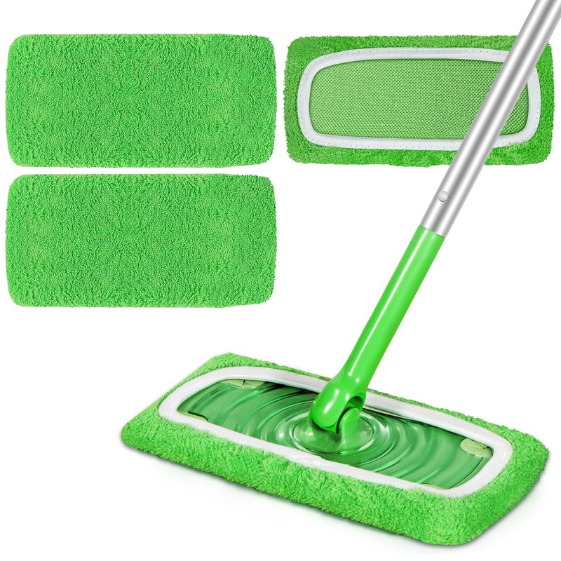 ZHAYAO Reusable Microfiber Mop Pads Compatible with Swiffer Green 3 Pack
