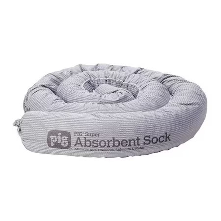Pig-Sorbent Sock, 24 gal, 3 1/4 in x 7 ft, Universal, Gray, 12 PK|19824