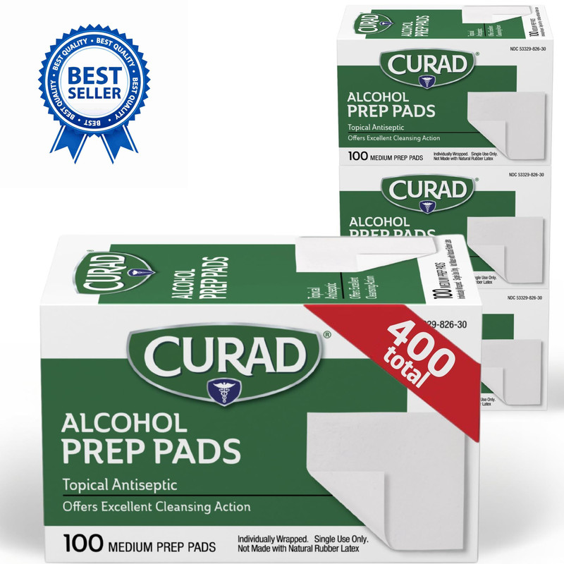 CURAD Alcohol Prep Pads (Pack of 4 100 Count 4), Original Version