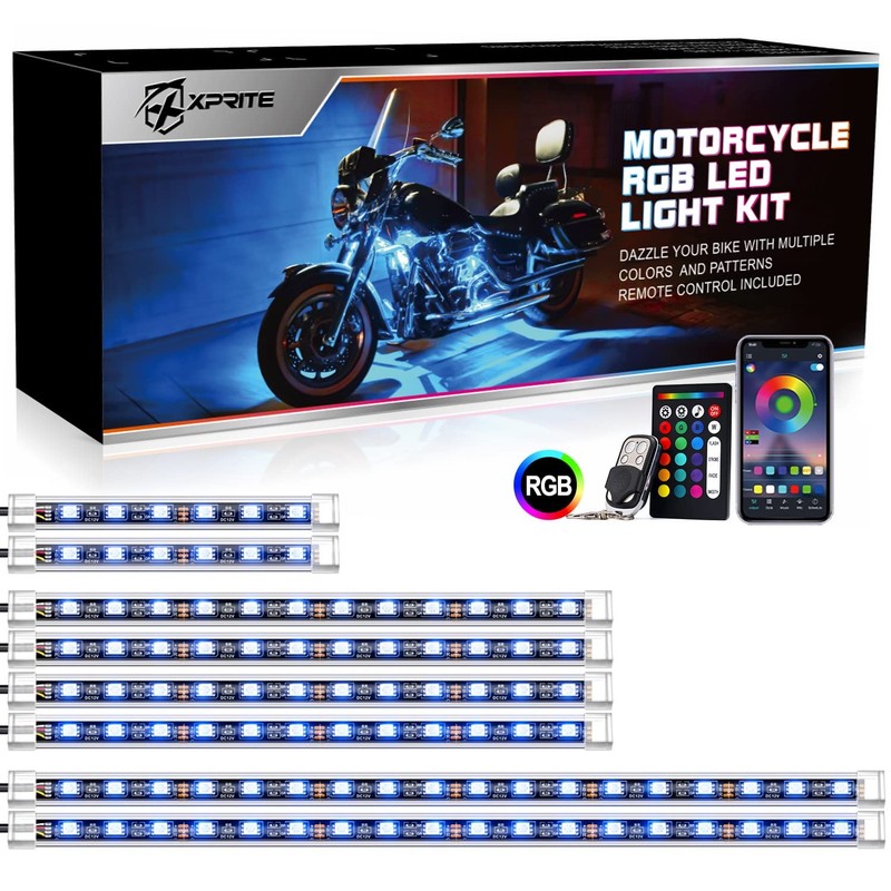 Xprite Motorcycle Rgb Led Light Kit Waterproof W/Wireless Remote Control