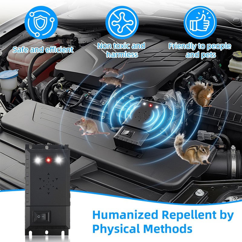 2 Packs Rodent Repellent for Car Engines, Ultrasonic Mouse Rat Repeller Black gallery