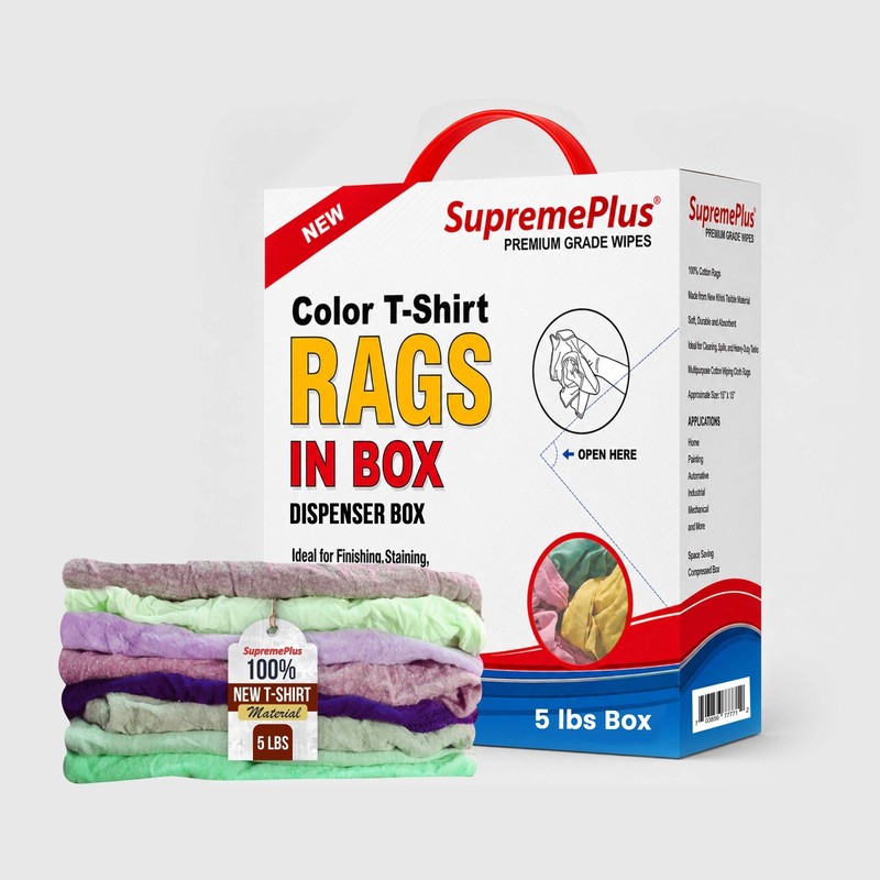 New Color Knit T-Shirt Rags 5 lbs. Compressed Box for Multipurpose Cleaning