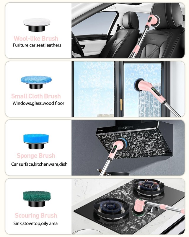 Shower Scrubber with Long Handle, Shower Cleaner Brush with 8 Floor Machine P... gallery