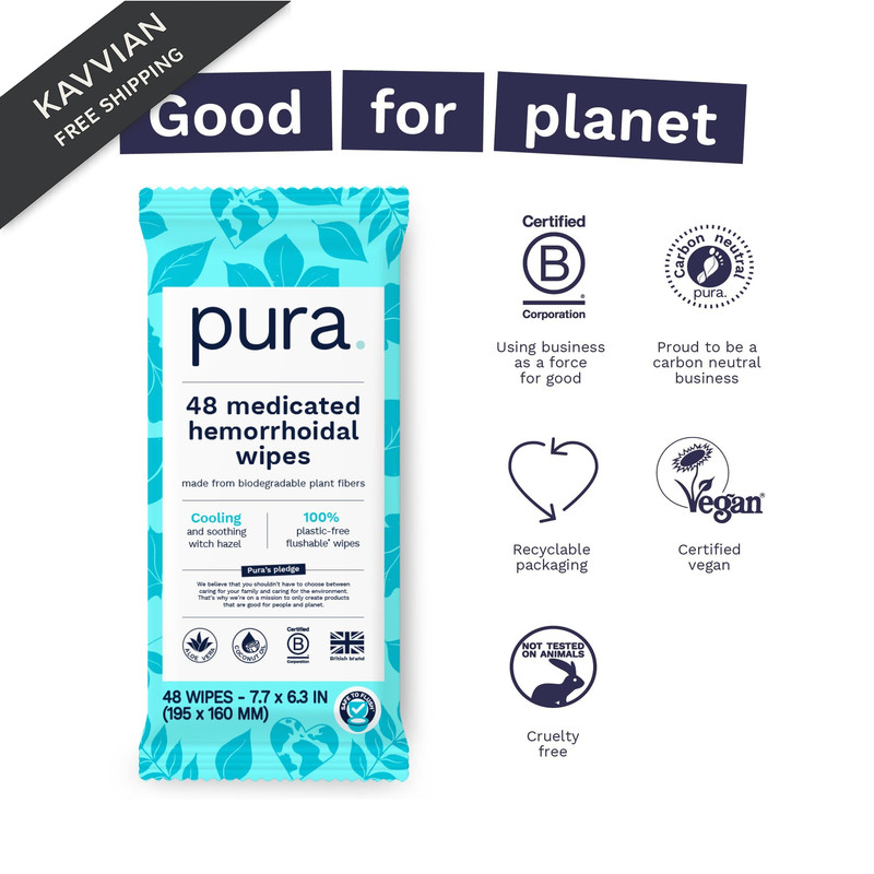 Pura XL Flushable Medicated Wipes for Hemorrhoid 48 Count (Pack of 2), White gallery