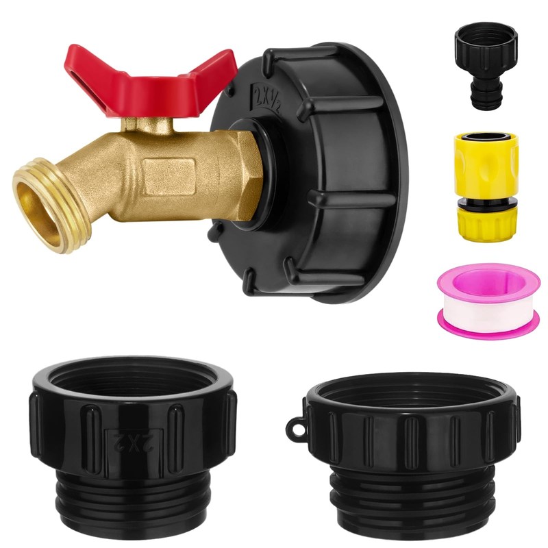 IBC Tote Garden Hose Adapter for 2.44″ Fine, 2″ Coarse, Brass