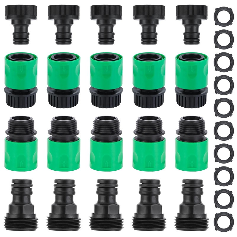20 Pieces plastic water hose quick connect 3/4 inch, Black and Green