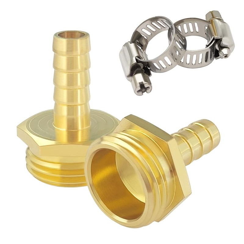 Hooshing 2PCS Garden Hose Male Adapter 1/4″ Barb x 3/4″ GHT Barb, Gold