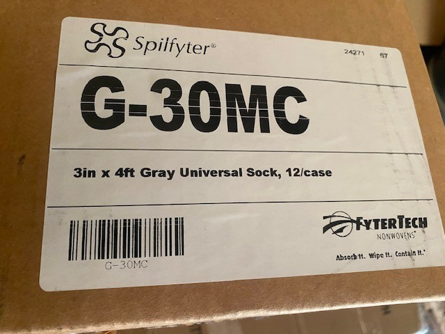 (Case of 12) Spilfyter G-30 Universal Gray Sock 3in x 4 Ft