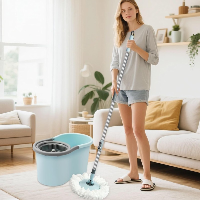 Spin Mop and Bucket, Mop and Bucket with Wringer Set for Home, 360 Spinning Mop gallery