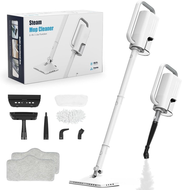 6-in-1 Steam Mop Cleaner, 2 Modes, 2 Microfiber Pads, 400ML Tank, 23FT Cable