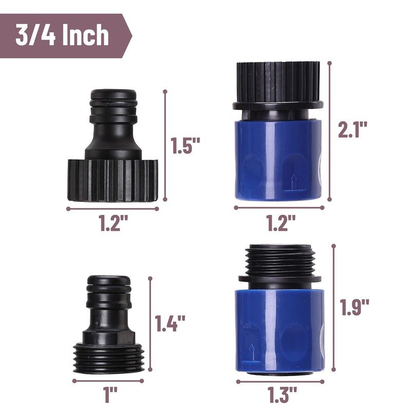 Bates- Garden Hose Quick Connectors, 4 Set, 3/4 Inch, Male and Blue gallery