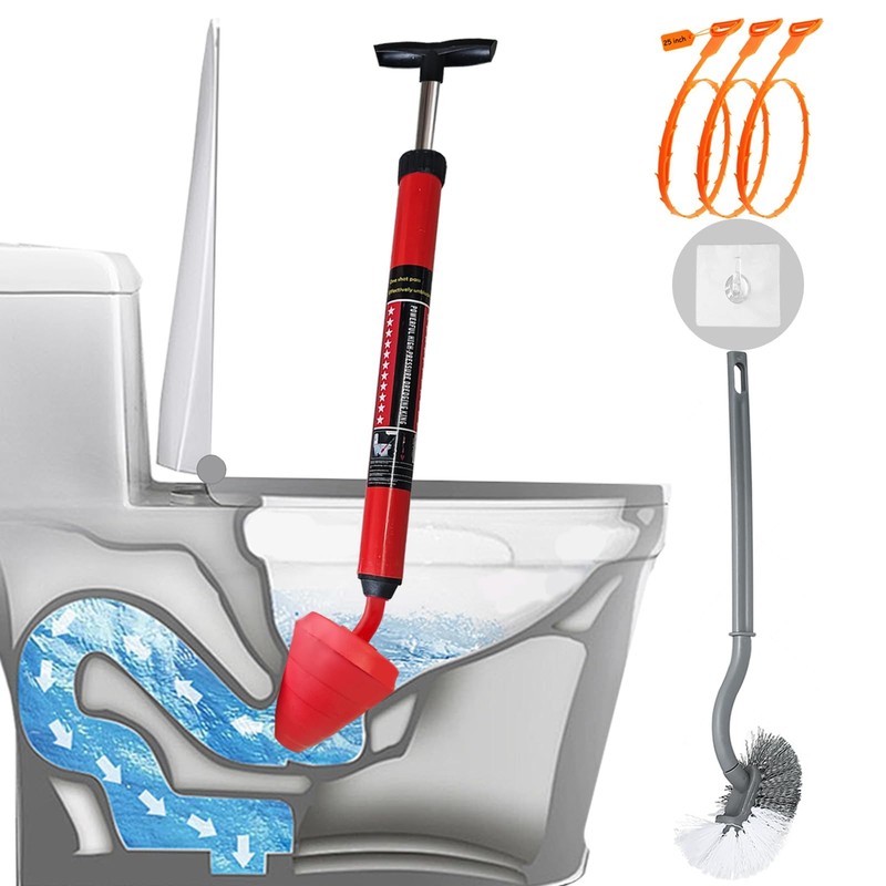 Rmticd Toilet Plunger, High-Pressure Plungers plunger+brush set, Red