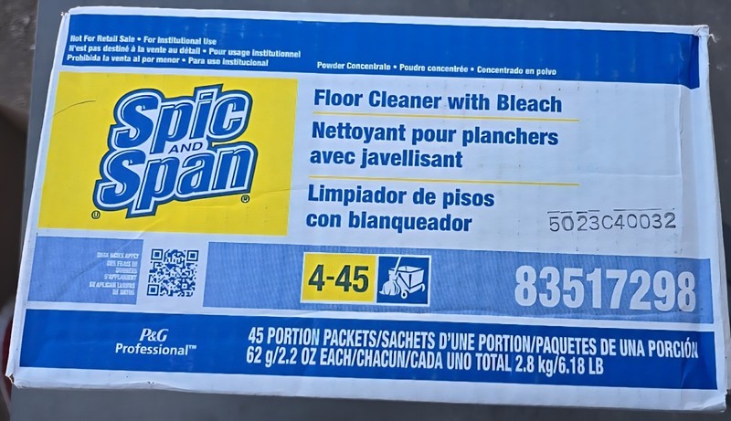 Spic and Span Bleach Floor Cleaner Packets, 2.2oz Packets, 45/Carton