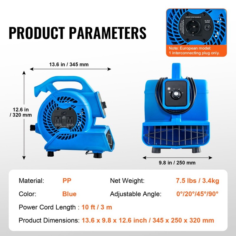 Floor Blower 1360 RPM 600 CFM Air Mover with 4 Blowing Angles 3-Speeds gallery