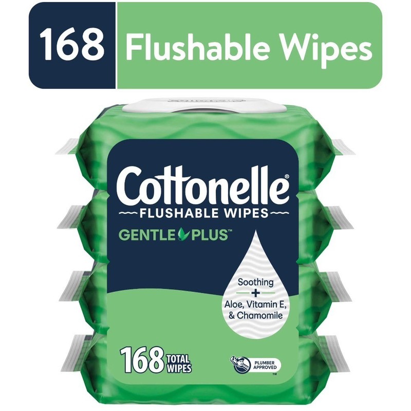 Flushable Wet Wipes Gentle Plus 4 Flip-Top Packs Soft & Moisturizing Cleaning