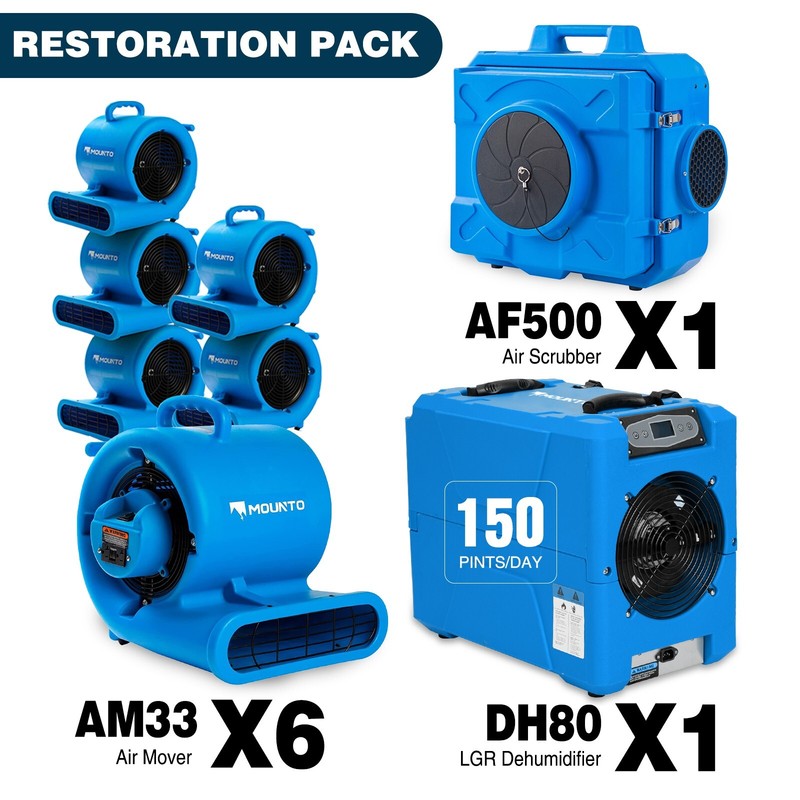 MOUNTO Air Mover Air Scrubber Dehumidifier Water Damage Restoration Combo Packs