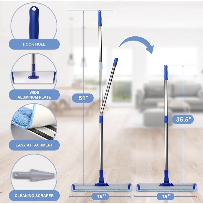 18" Professional Microfiber Mop Floor Cleaning System, Flat with Blue gallery