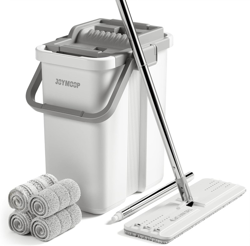 Flat Mop System, Microfiber Mop and Bucket Set, White, Household & Commercial