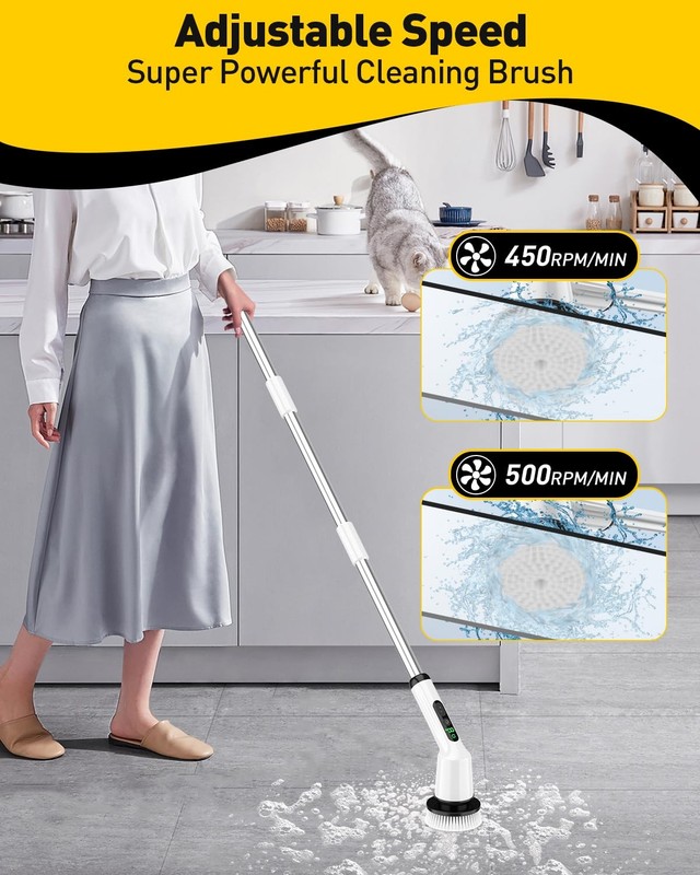 Shower Scrubber with Long Handle, Shower Cleaner Brush with 8 Floor Machine P... gallery
