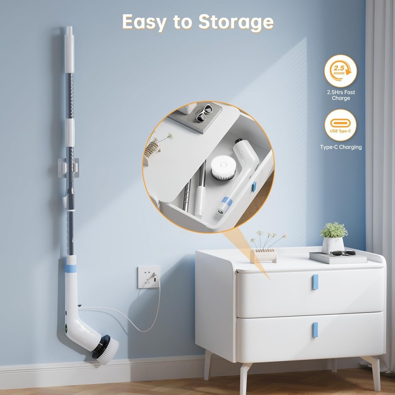 PUFTEM Electric Spin Scrubber, Cordless Shower Scrubber with 8 Scrub White gallery