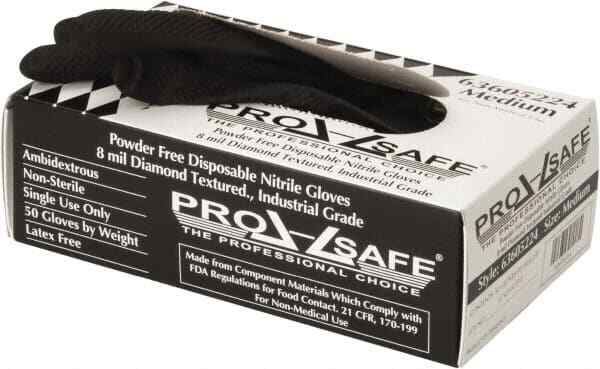 50 Pack PRO-SAFE GL6BKD-8PFM Disposable Gloves, Medium, 8 mil, Diamond Grip