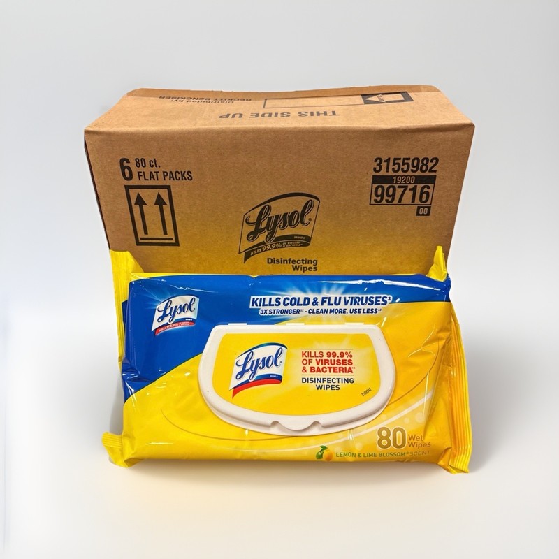 Lot Of (6) 80ct Flat Packs Lysol Lemon & Lime Blossom Scent Disinfecting Wipes
