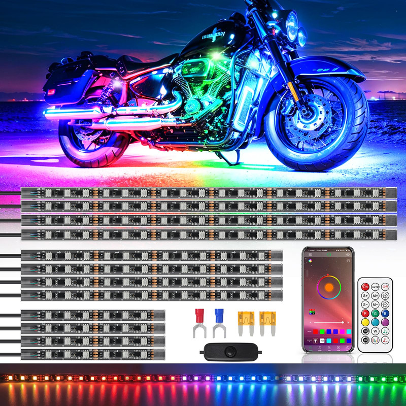 Zonecona 12Pcs Chaser Motorcycle Led Lights Kit App/Rf Remote Rgbic Dream Color