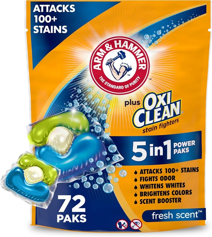 ARM & HAMMER Plus OxiClean Stain Fighters: 5-in-1 Laundry Detergent Power Paks,