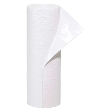 Pig Mat498 Sorbent Roll, 20 Gal, 31 In X 75 Ft, Oil, White, Polypropylene