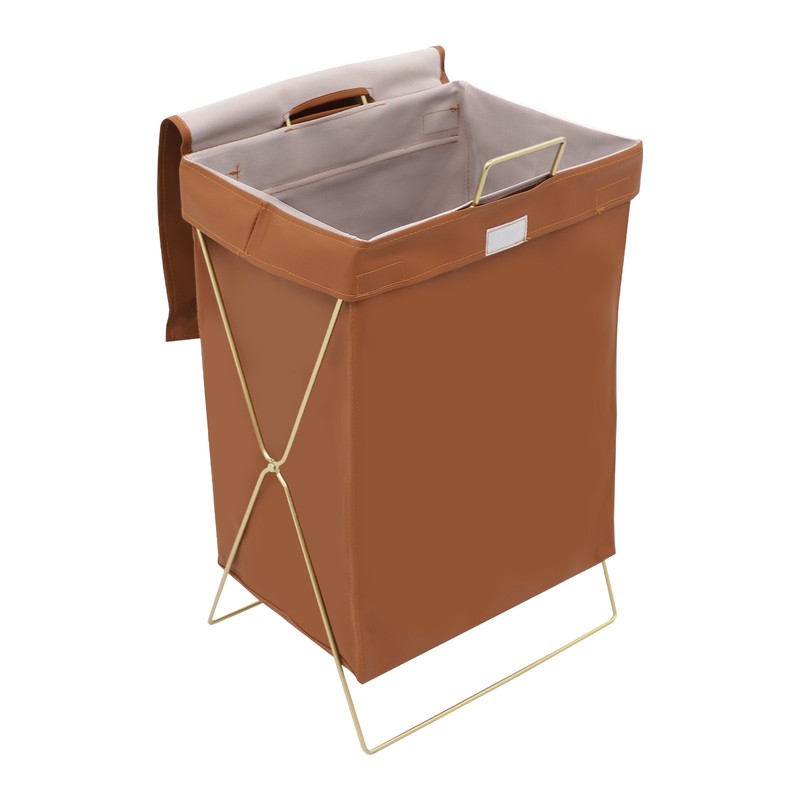 Brown + Gold Laundry Hamper X-Frame Laundry Basket, Dirty Clothes Basket w/Lid gallery