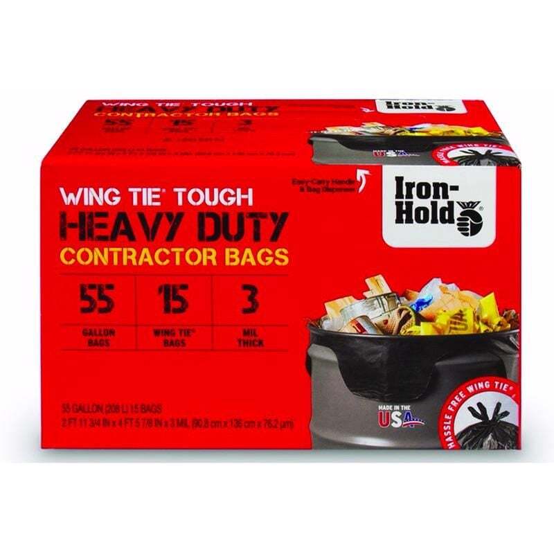 Iron Hold 618939 55 gal Contractor Bags- 15 Count – pack of 4
