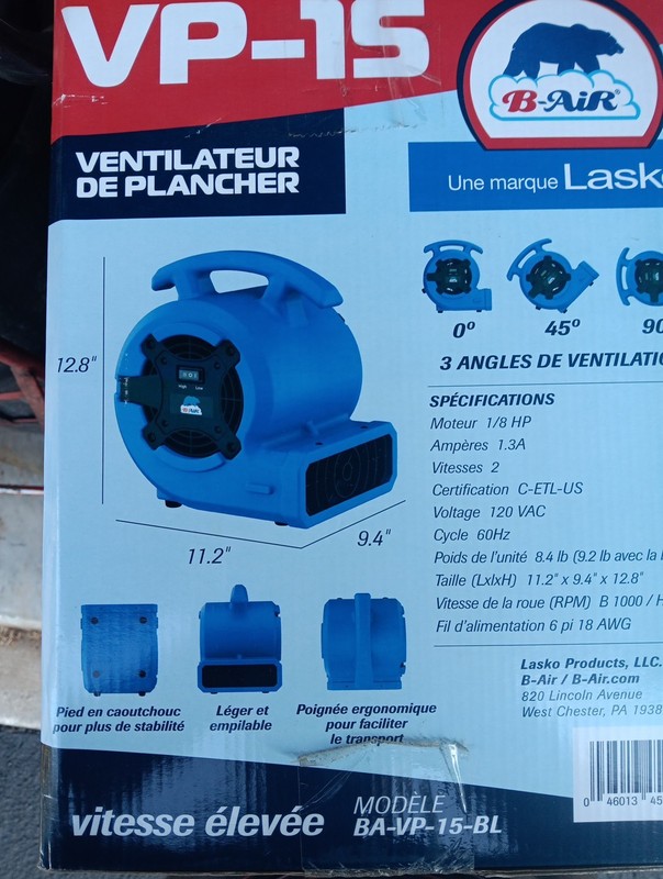 B-Air 1/8 HP Air Mover Carpet Dryer Floor Blower Fan for Home Use in Blue