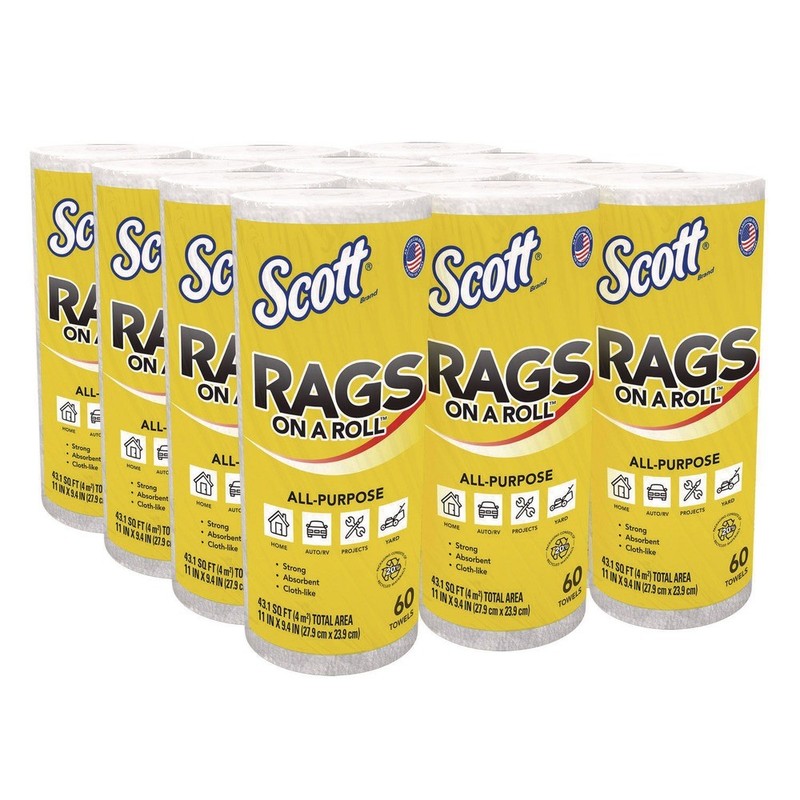 Scott 54992 9.4" x 11" 1-Ply Rags On A Roll - White (12/Carton) New