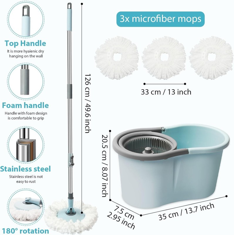 Spin Mop and Bucket with Wringer Set,360° Mop and Bucket System with 3 gallery