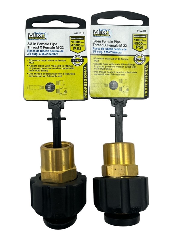 LOT OF 2 Pressure Washer 3/8” FPT To M22 Gun Connector Surface Maxx Brass