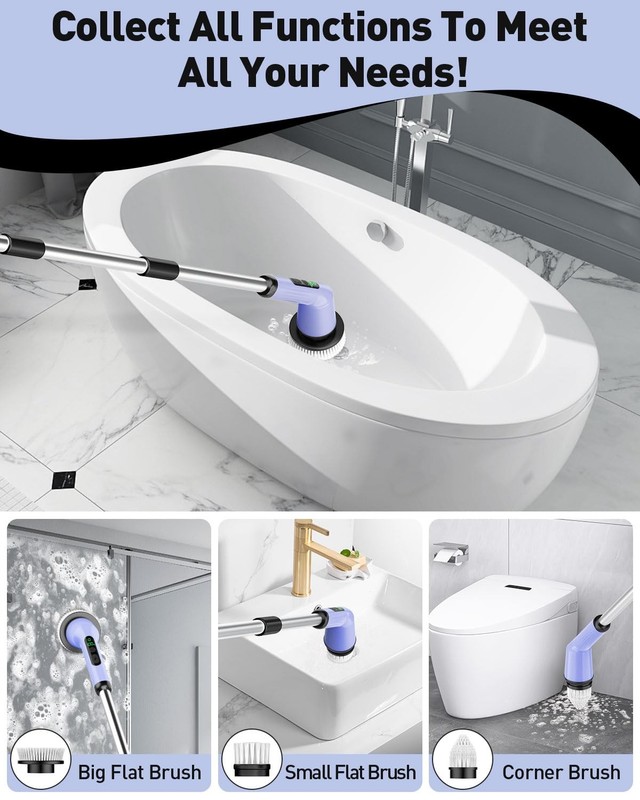 Shower Scrubber with Long Handle, Shower Cleaner Brush with 8 Floor Machine P... gallery