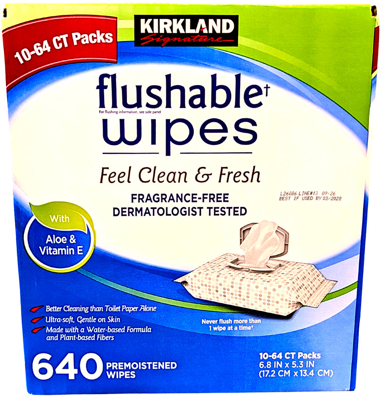 Kirkland Signature Premoistened Flushable Wipes Fragrance Free 640 Ct ED 03/2028