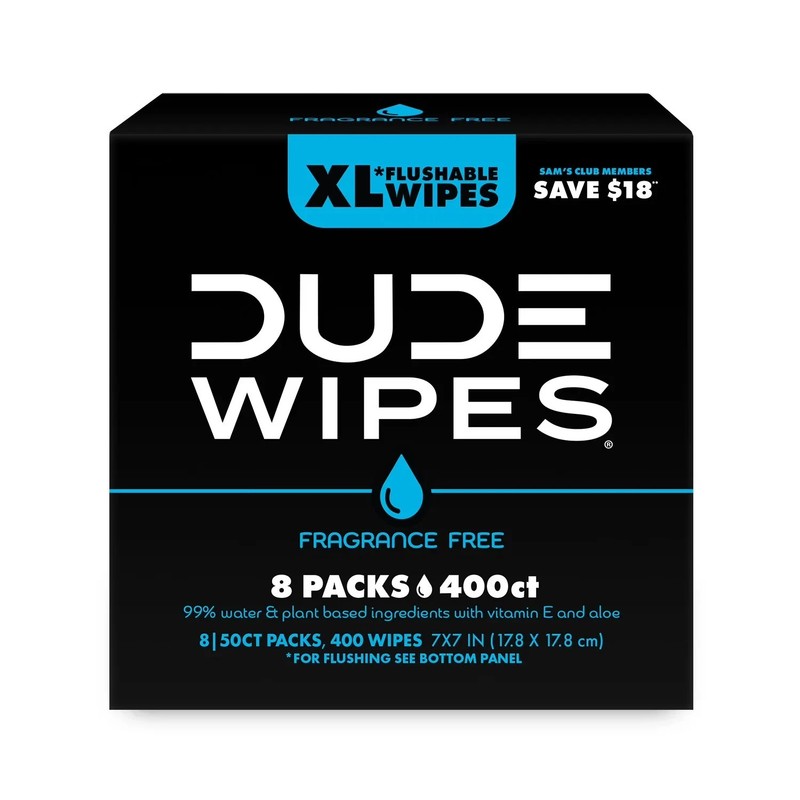 DUDE WIPES XL Flushable Wipes Fragrance Free 8 ct 400 wipes Free Shiping