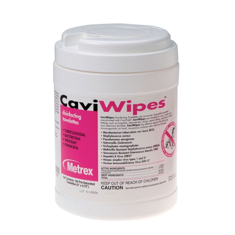 Metrex 13-1100 CaviWipes Germicidal Hospital Towelettes Large 6" x 6.75" 160 Can