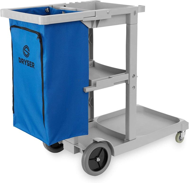 Commercial Janitorial Cleaning Cart on Wheels – Housekeeping Caddy with Shelves