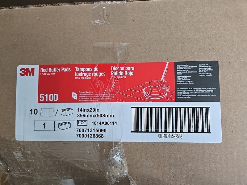 BOX OF 10 3M 5100 Red Buffer Pads 14″x20″ 175 to 600 RPM