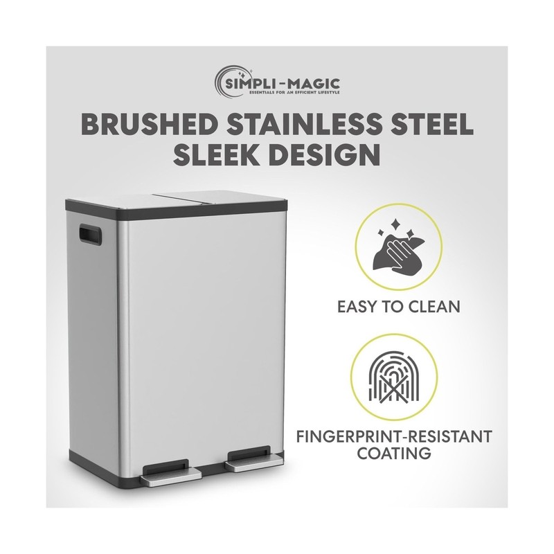 Simpli-Magic 16 Gallon (30L x 30L) Dual Compartment Step Trash ... USA FAST SHIP gallery