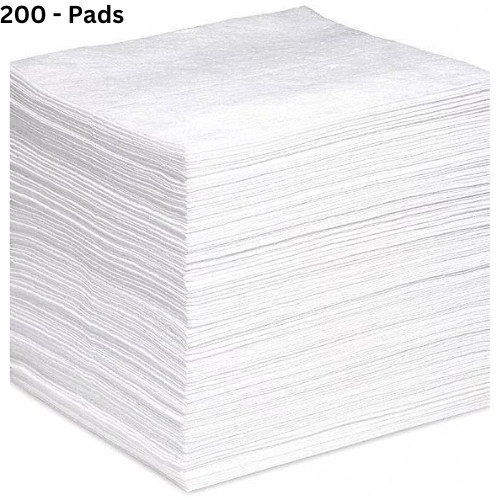 200 Oil Spill Absorbent Pads Contractor Grade Polypropylene 15″ W x 18″ L, White
